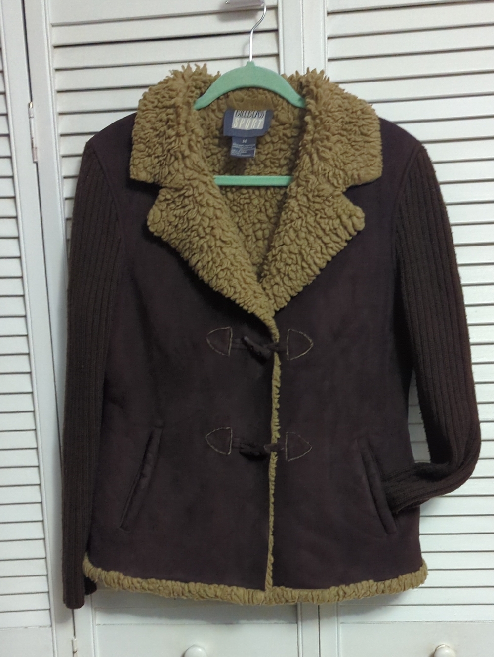 "bill blass" Chocolate Brown Jacket with Tan Sherpa Trim